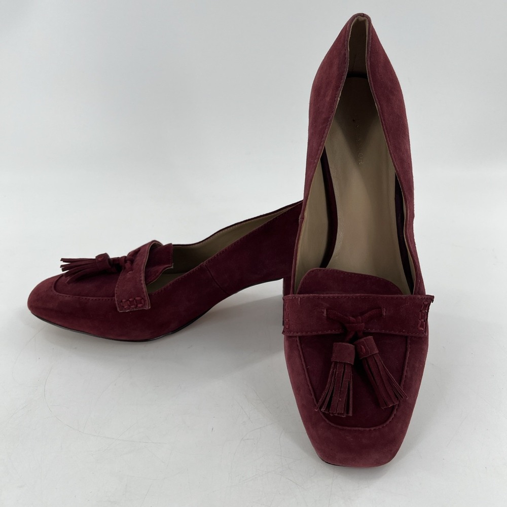 Classic Court‎ Suede Tassel Pumps Ann Taylor Womens 9 M Plum Cranberry Block